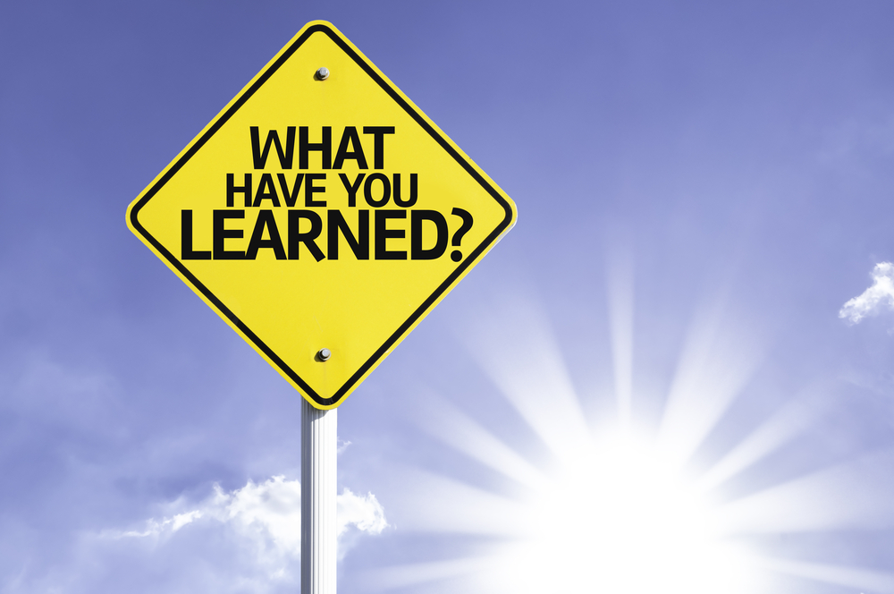 What Have You Learned? road sign with sun background